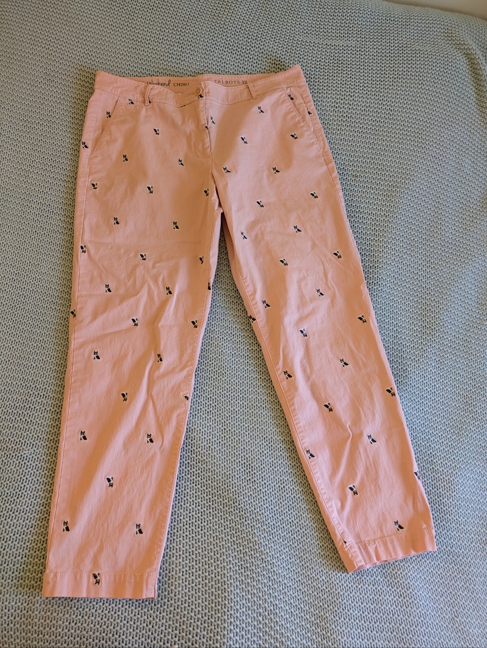 Talbots Dog Print Chino's Pink Sz 14 - Picture 2 of 11